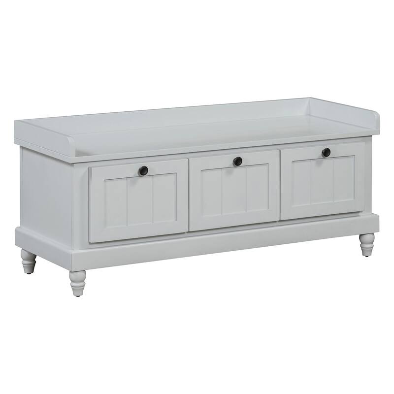 Fluted Entryway Bench with Storage - Light Gray