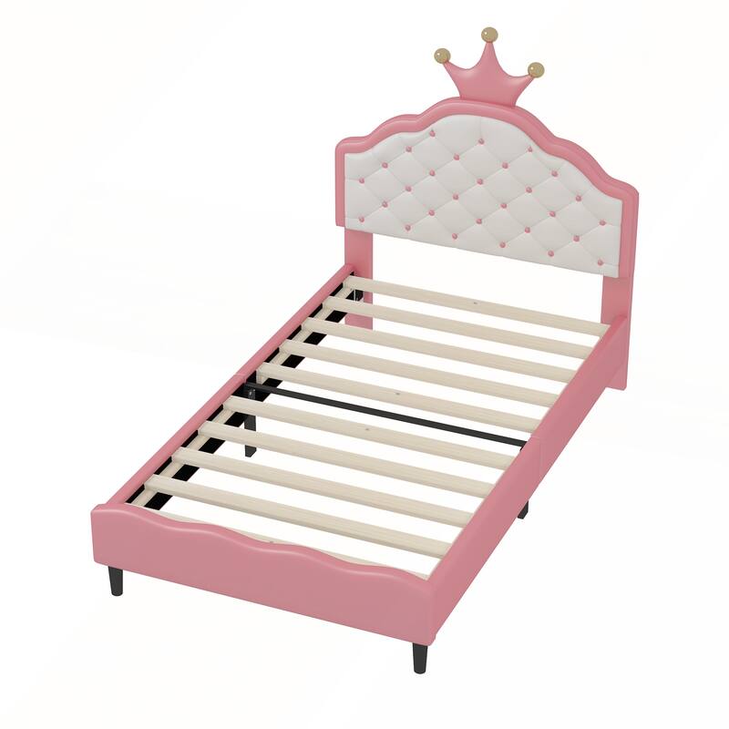 PU Leather Princess Bed with Tufted Headboard