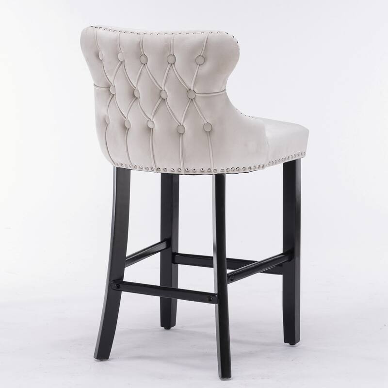 Velvet Upholstered Wing-Back Barstools Set of 4