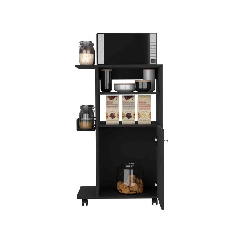 Black Kitchen Cart with One-Door Cabinet, 27.96" Microwave Countertop, Four Casters, Easy Setup