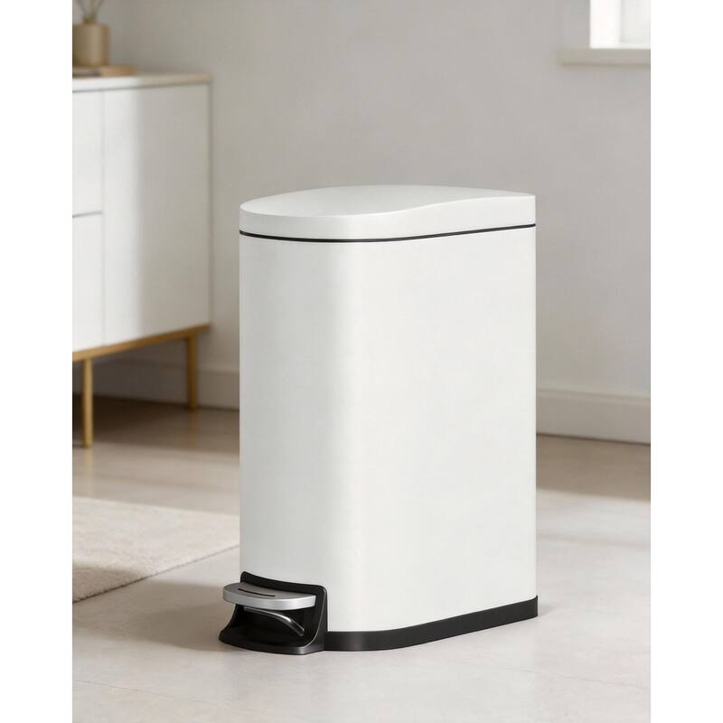 13 Gal / 50 l Slim Trash Can, Soft Close Lid - White