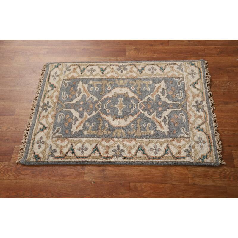 Geometric Gray Oushak Oriental Foyer Rug Handmade Wool Carpet - 2'0"x 3'0"