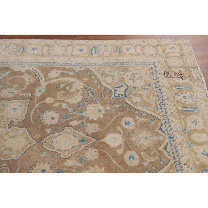 Hand Knotted Oriental 100% Wool Carpet Traditional Floral Brown Mashad Area Rug - 9' 0'' X 6' 0''