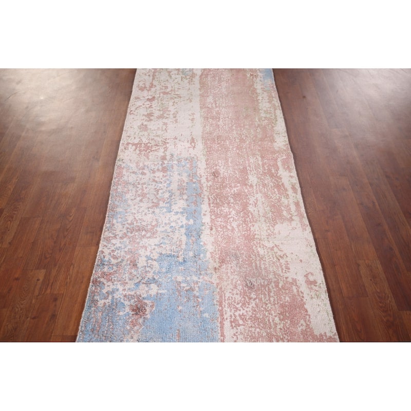 All-Over Abstract Indian Runner Rug Hand-Knotted Wool Carpet - 2'8"x 10'0"