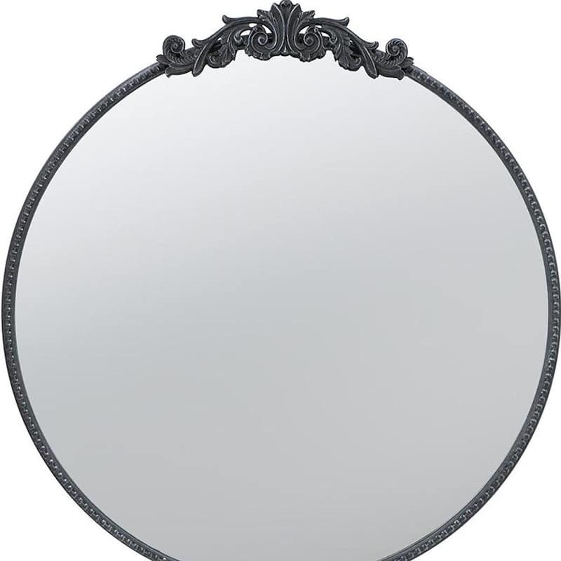 HomeRoots 32" Black Crowned Top Iron Framed Accent Mirror - 30' X '32' X '1.5