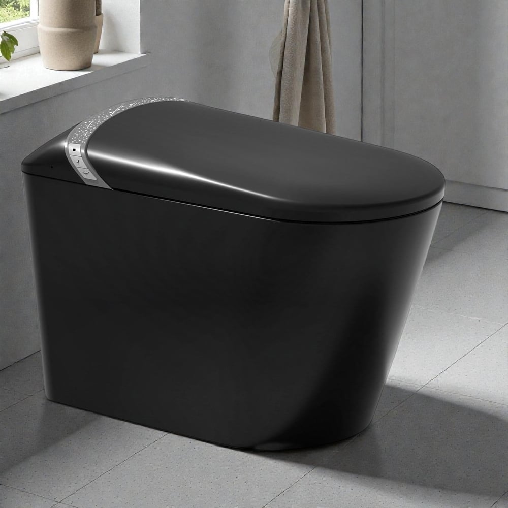 Elongated Smart Toilet with Built In Bidet. Tankless Design. Auto Open Close Seat. Foot Sensor. Warm Water Dryer