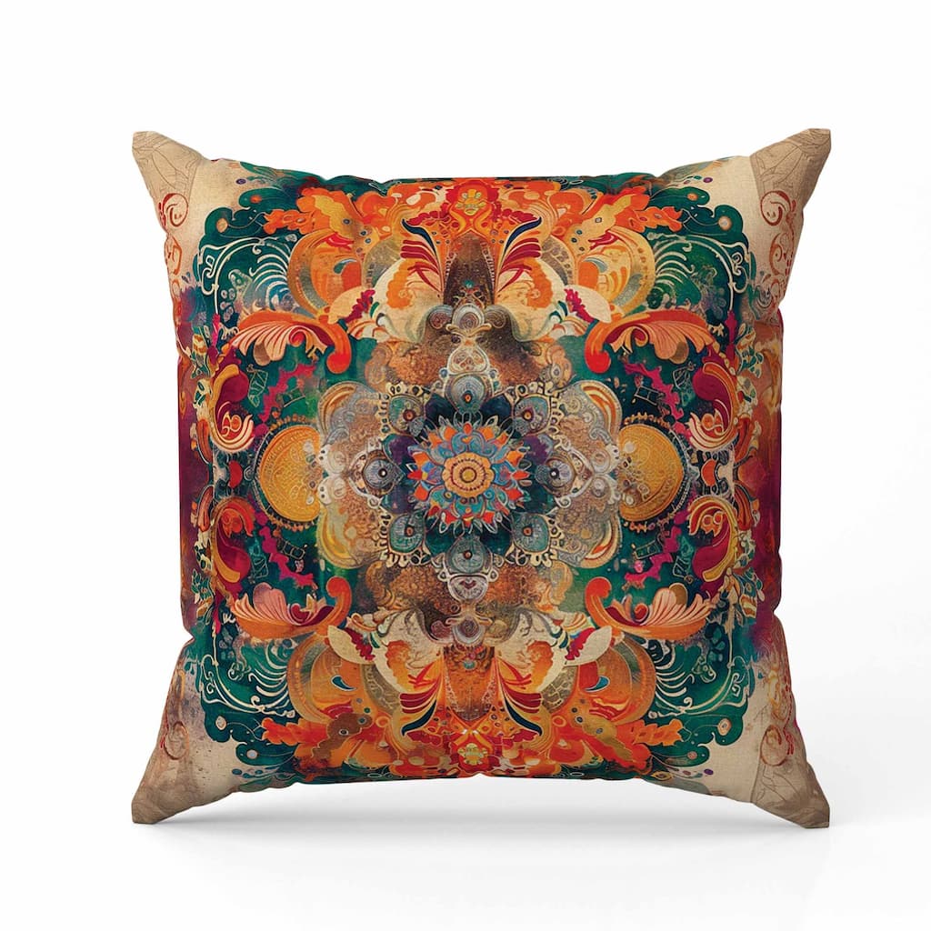 Verdant Fire Indoor/Outdoor Reversible Throw Pillow Pink and Orange