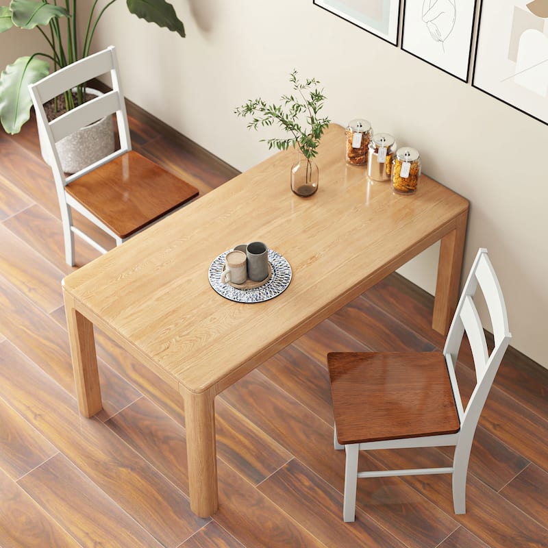 HOMCOM Dining Chairs, Set of 2 Farmhouse Kitchen & Dining Room Chairs with Open Back, Rubber Wood Seating for Living Room