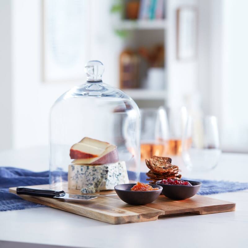 Libbey Acaciawood 4-Piece Cheese Board Serving Set with Glass Dome - Set of 5 - Set of 5