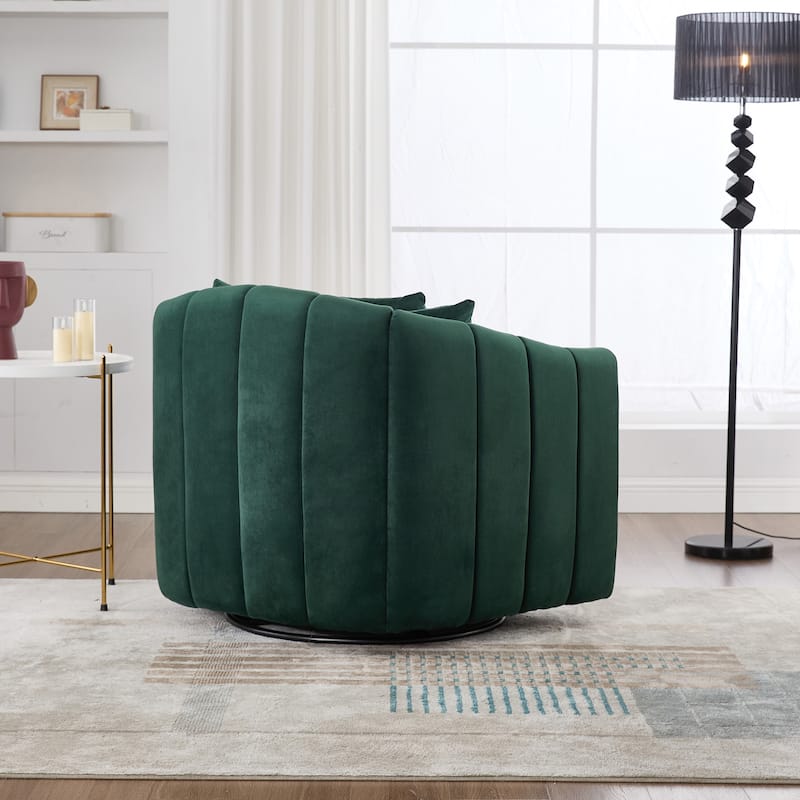 40.35"W Upholstered Oversized 360° Swivel Accent Barrel Chair and Half Cozy Sofa with 3 Pillows, Tufted Pumpkin-Shape Armchair