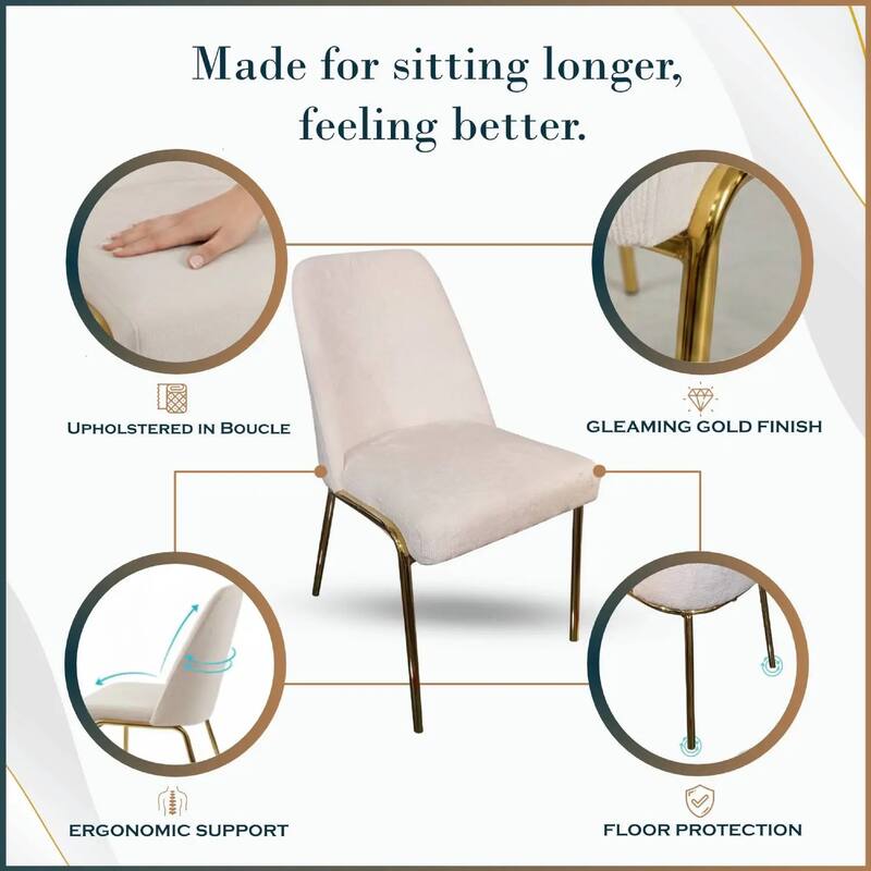 Lumen Modern Upholstered Kitchen Dining Chair with Gold Steel Legs Ergonomic Accent Chair