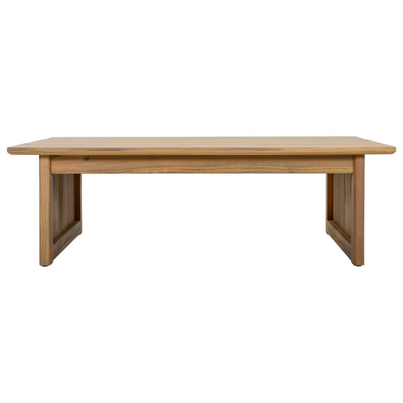 SAFAVIEH Outdoor Patio Furniture Kento Solid Wood Slatted Coffee Table - 47"W x 24"D x 15"H - Oak