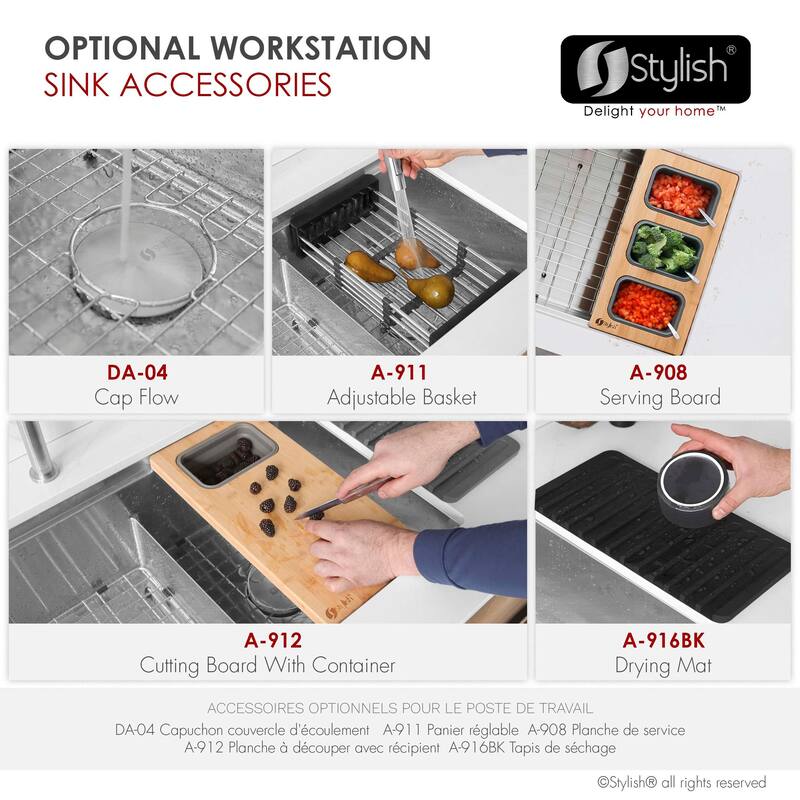 Stylish Versa36 Undermount 36" Double-Bowl Workstation Kitchen Sink - 36"x19"x10"