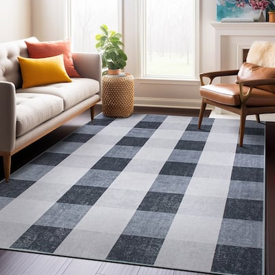 Contemporary Checkered Machine Washable Area Rug