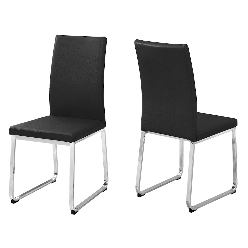 Elegant Dining Chairs Set of 2 - Modern PU Leather Look Kitchen Side Chairs - Metal Frame Black Finish