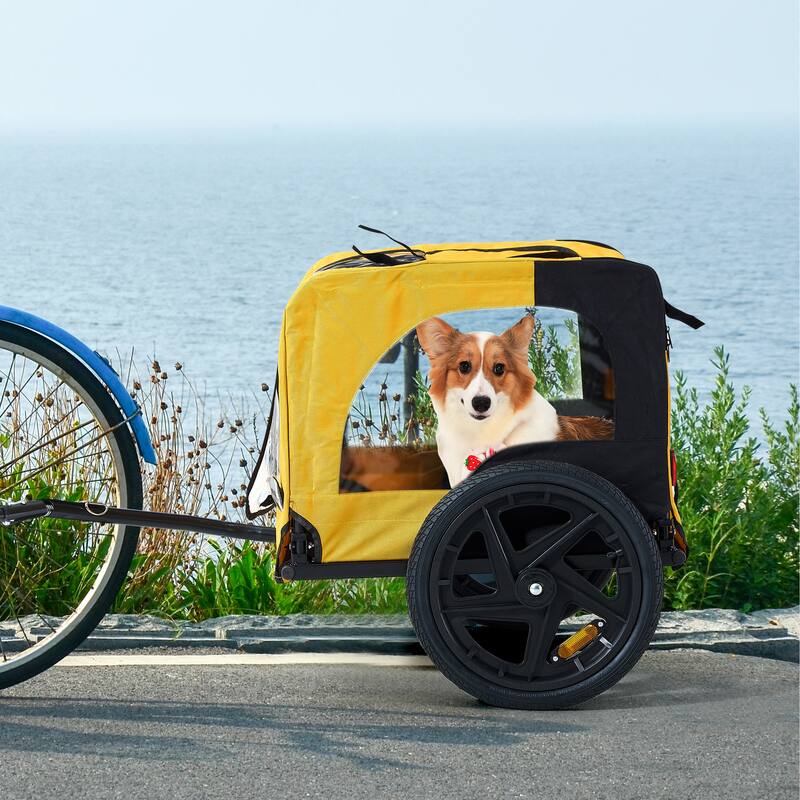 Yellow Heavy Duty Foldable Utility Pet Stroller with Dog Carriers