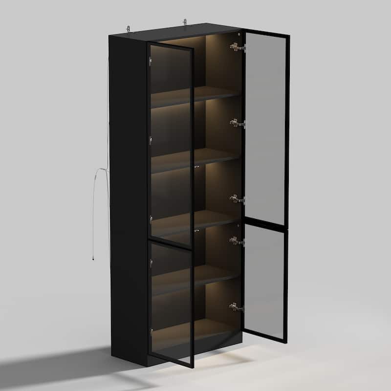 Sleek Modular Curio Wine Cabinet Storage Solution with Glass Doors