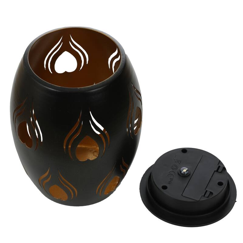 Black Fire Metal 6-Inch Solar Powered Outdoor Decorative Lantern