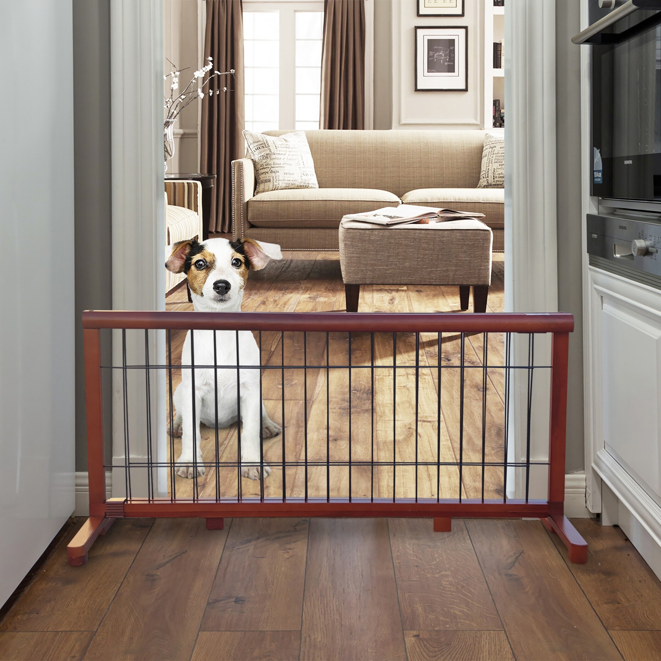 Wooden Expandable Dog Gate Pet Gate with Wire Mesh N A Bed Bath Beyond 37766471