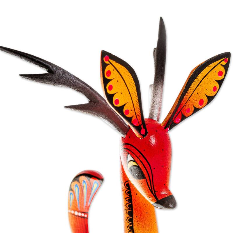 Novica Handmade Dainty Deer In Orange Wood Alebrije Sculpture
