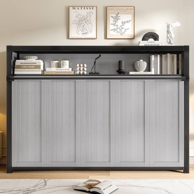 Twin Size Foldable Murphy Bed, Hydraulic Lift Murphy Bed Cabinet with Top Shelf