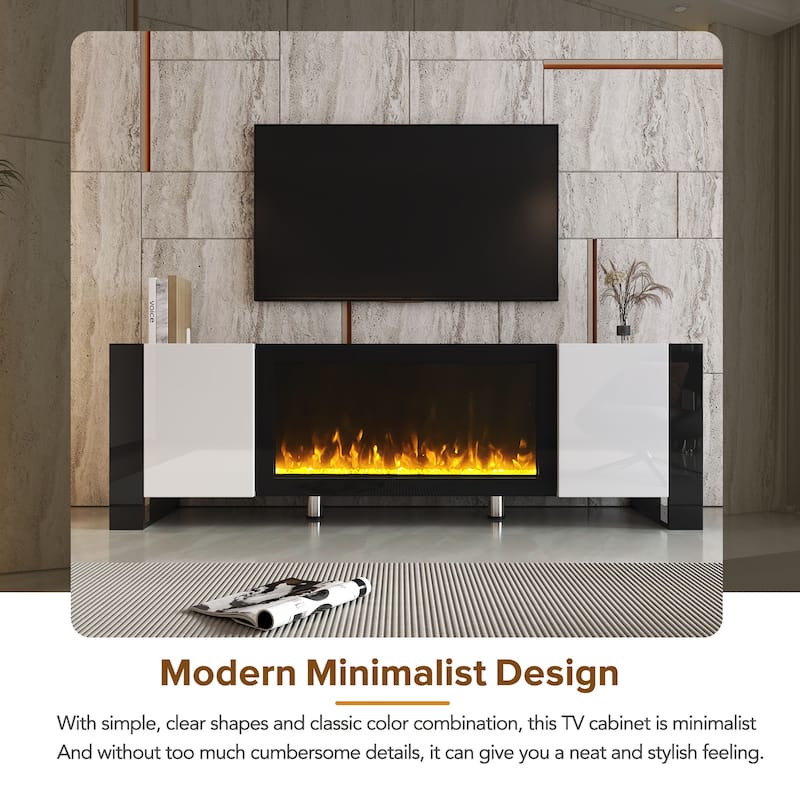 Modern 68.1" Fireplace TV Stand with 2 Large Cabinets for TVs up to 78"