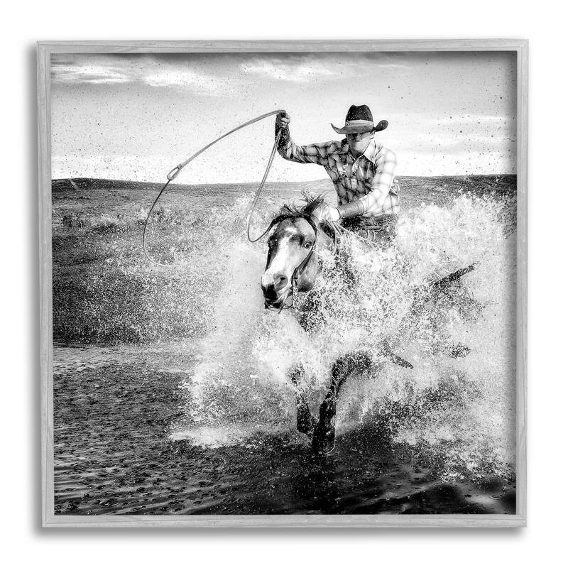 Stupell Ropin' Time Cowboy Framed Giclee Art Design by PBurchettePhoto - 12 x 12 - Grey