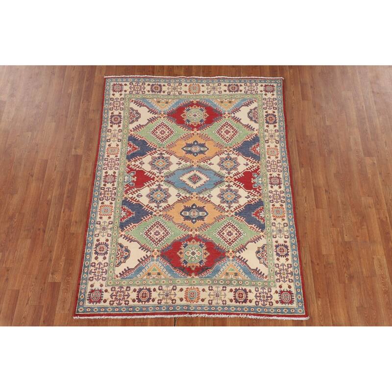 Multi-Color Kazak Oriental Area Rug Handmade Wool Carpet - 4'11" x 6'7"