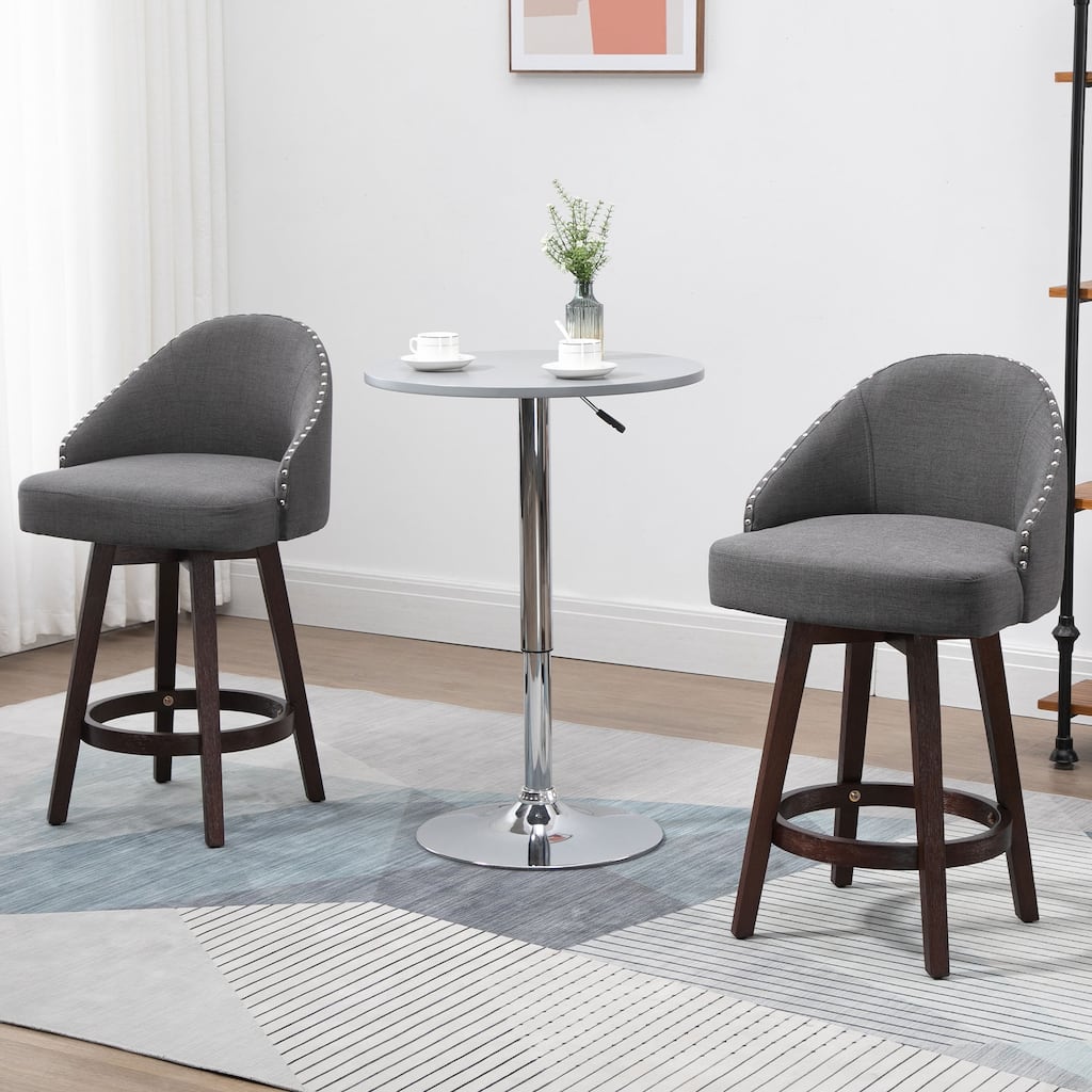 Counter Height Bar Stools Set of 2, Kitchen Chairs with Nailhead Trim, Rubber Wood Legs and Footrest