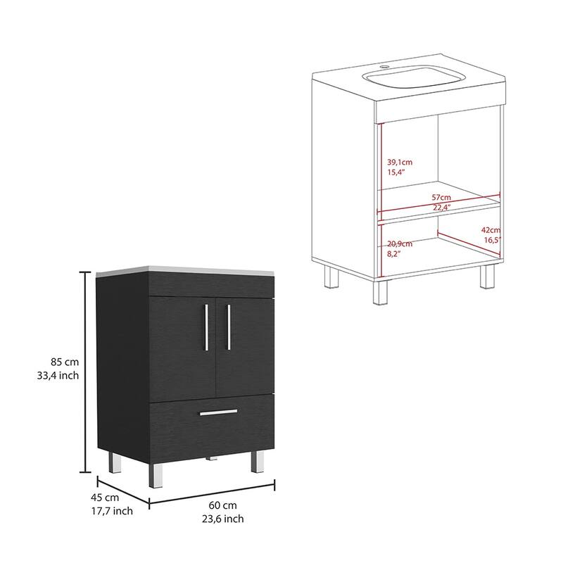 Compact Bathroom Vanity with Double Door Storage, Drawer, and 29.5" Superior Top - 17.7"x23.6"x33.5" - 23.6in L