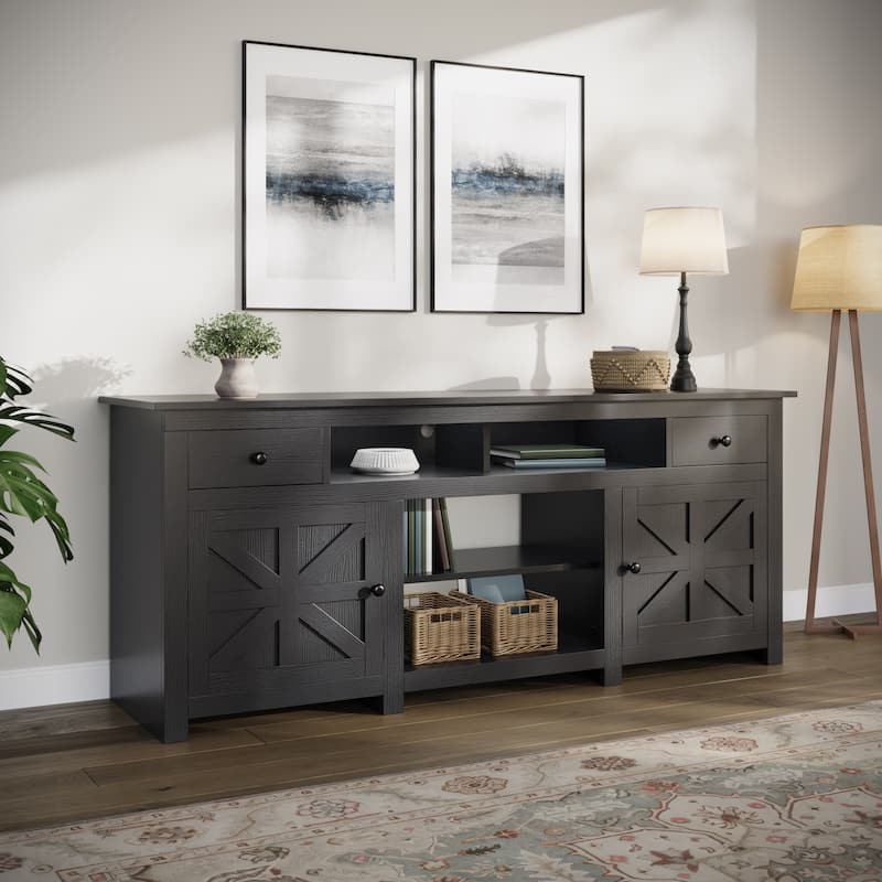 Moasis 70"W Farmhouse TV Stand, Entertainment Center with Power Outlet