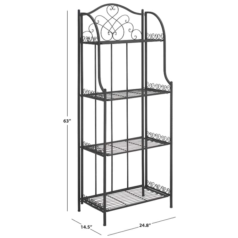 SAFAVIEH Bryn Victorian Wrought Iron 4-Tier Outdoor Bakers Rack - 25 In. W x 15 In. D x 63 In. H - 25"W x 15"D x 63"H