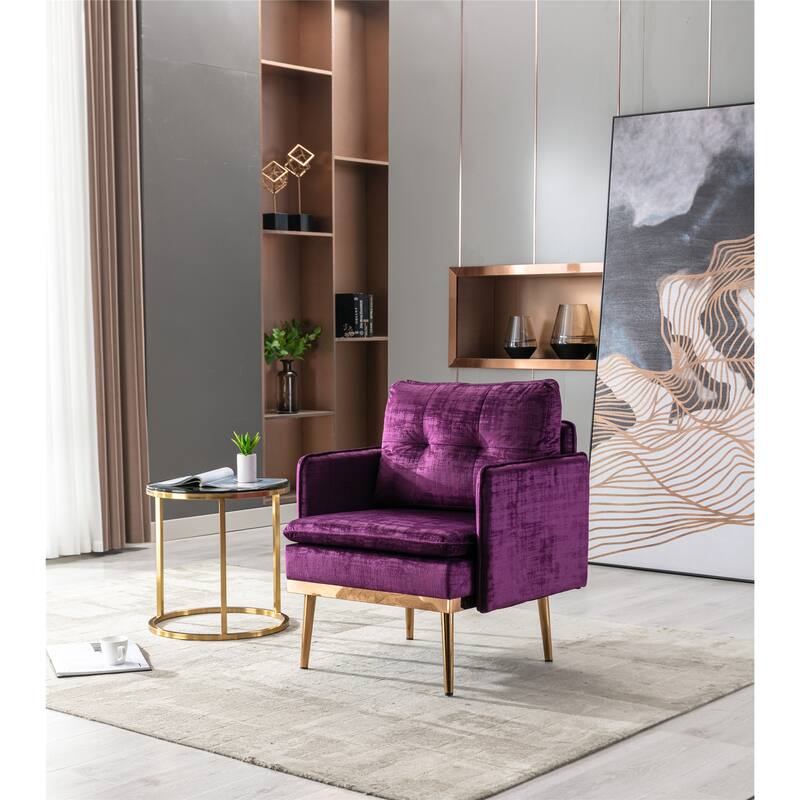 Velvet Upholstered Tufted Accent Chair With Rose Golden feet