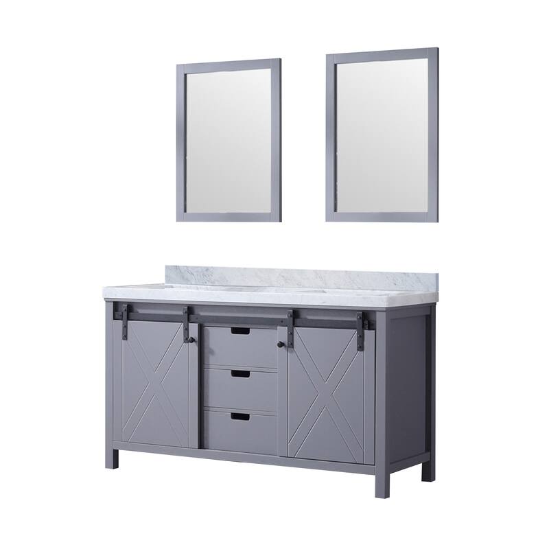 Marsyas 60 in W x 22 in D White Double Bath Vanity, Grey Quartz Countertop and 24 in Mirrors