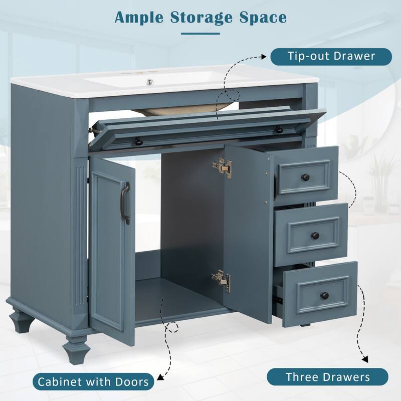 36"Freestanding Bathroom Vanity with Ceramic Sink