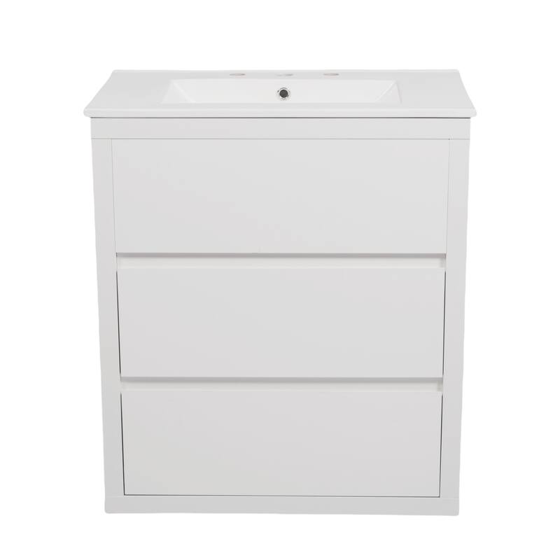 30" Vanity with Sink and 2 Full-Extension Drawers,Freestanding Vanity with 45°,Soft Close Undermount Drawer Slides