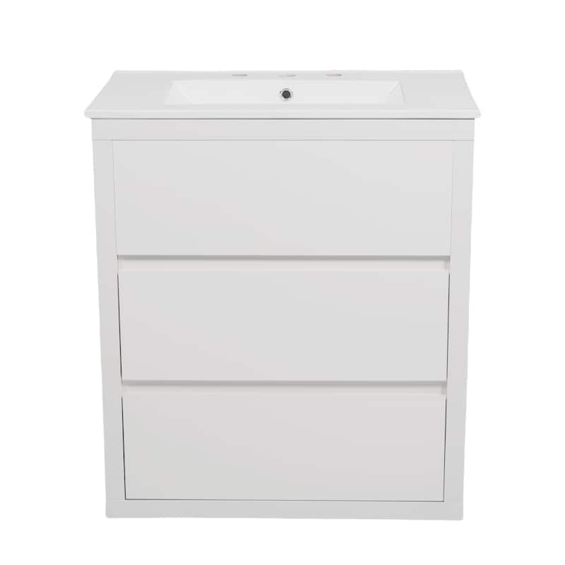 Roomfitters 30" Minimalist Bathroom Vanity with Ceramic Sink, Freestanding Cabinet