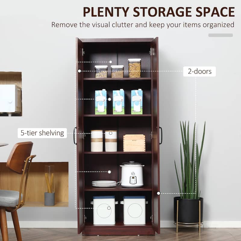HOMCOM 63" 2-Door Kitchen Pantry, Freestanding Storage Cabinet with 2 Adjustable Shelves for Kitchen or Living Room