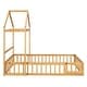 preview thumbnail 4 of 14, Natural Full Size Wooden Floor Bed with Fence Railings and Detachable Headboard, Kids Dress Up Rack, Playhouse Frame