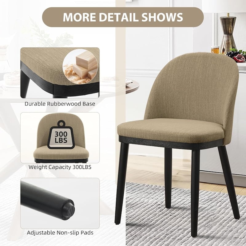 Set of 2 Linen Fabric Upholstered Kitchen Dining Chairs for Kitchen Restaurant