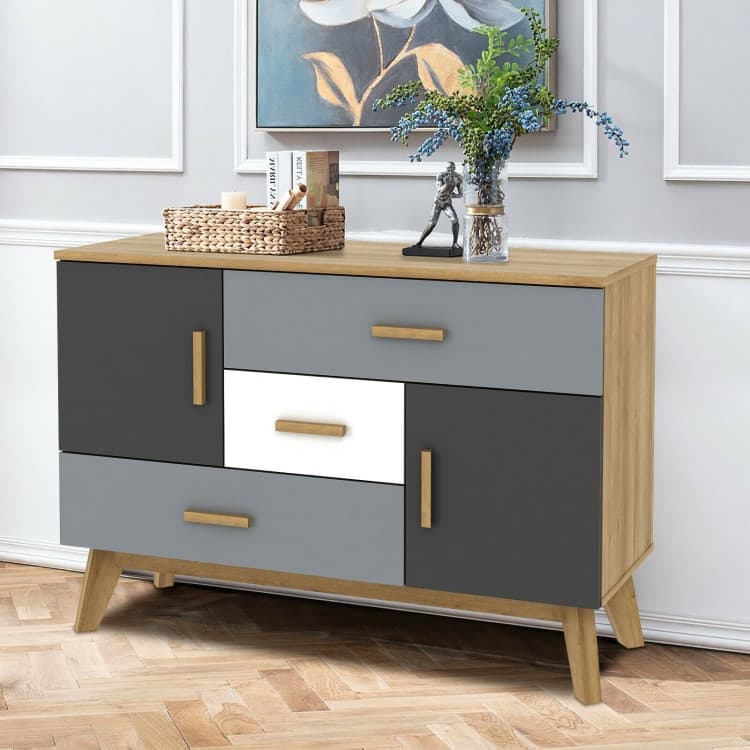 Free-standing Storage Floor Cabinet with 2 Doors and 3 Drawers - 46.5" x 16" x 32"(L x W x H)