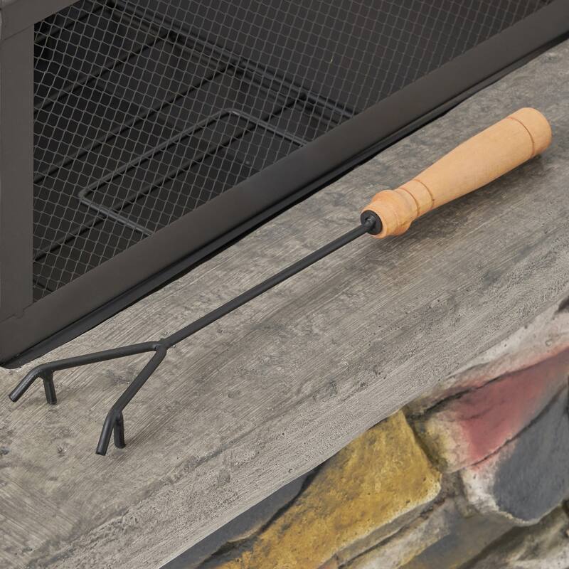 Roomfitters Outdoor Stone Finish Fire Pit with Mesh Screen, Heavy-Duty Fire Bowl, Perfect for Patio, Deck, and Garden Gatherings