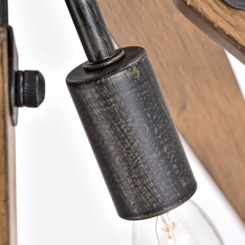 Bernice 4-Light Antique Black Finish Sputnik Natural Wood Flush Mount