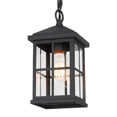 1-Light Black Outdoor Hanging Porch Pendant Lantern Light - L 5"x W 5"x H 10.5"