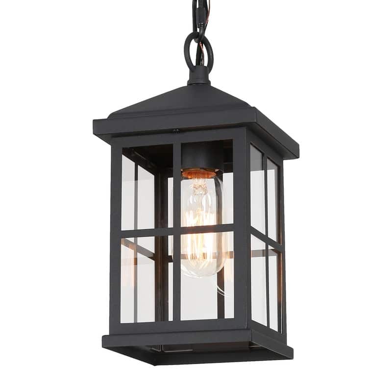 1-Light Black Outdoor Hanging Porch Pendant Lantern Light - L 5"x W 5"x H 10.5"