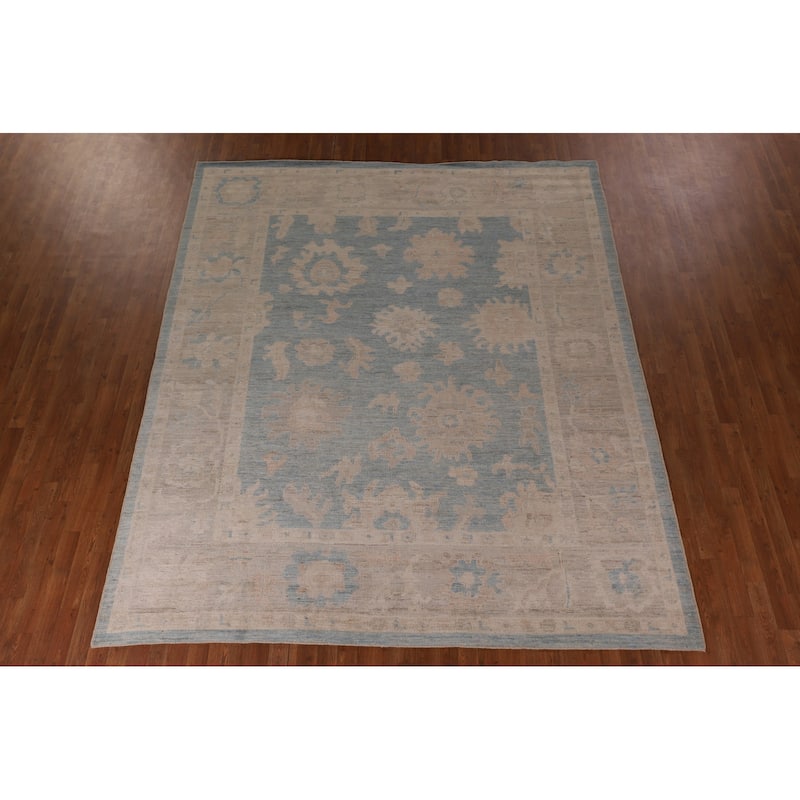 Blue Floral Oushak Vegetable Dye Area Rug Handmade Wool Carpet - 8'5" x 10'0"