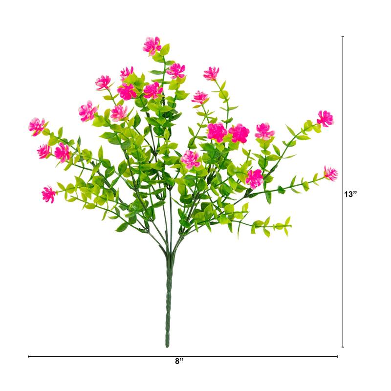 14-in UV Resistant Artificial Flowering Mini Rose Bush - Set of 12