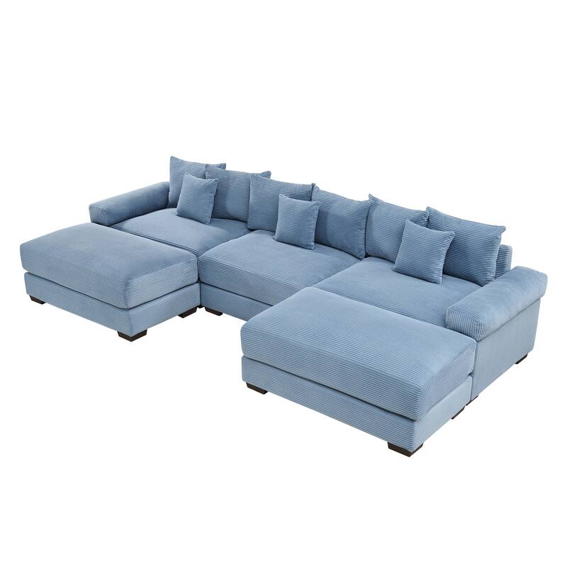 GDFStudio - Corduroy U-Shaped 3-Seater 130" Cloud Modular Sectional Couch with 2 Ottomans