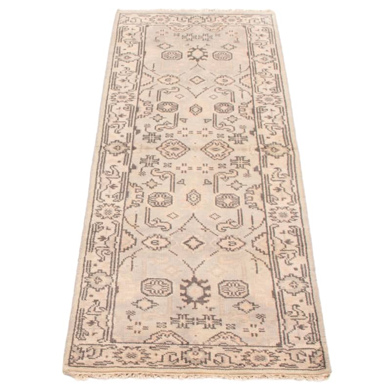 ECARPETGALLERY Hand-knotted Royal Oushak Light Grey Wool Rug - 2'6 x 7'9