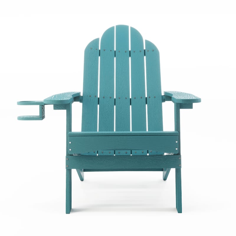 Eco-Friendly Patio Folding HDPS Plastic Outdoor Adirondack Chairs With Cup Holder - 35"D x 30"W x 36.2"H